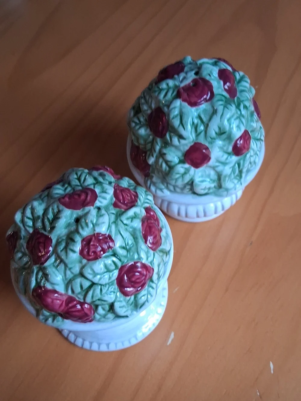 Decorative Ceramic Rose Topiary Accent - Green and Red